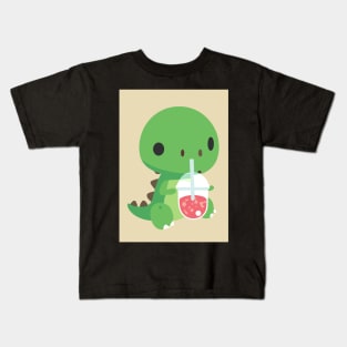 Cute Baby Dinosaur drinks Shake Kids T-Shirt